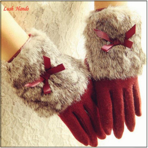 Hot selling ladies lovely woolen gloves with fur cuff #1 image