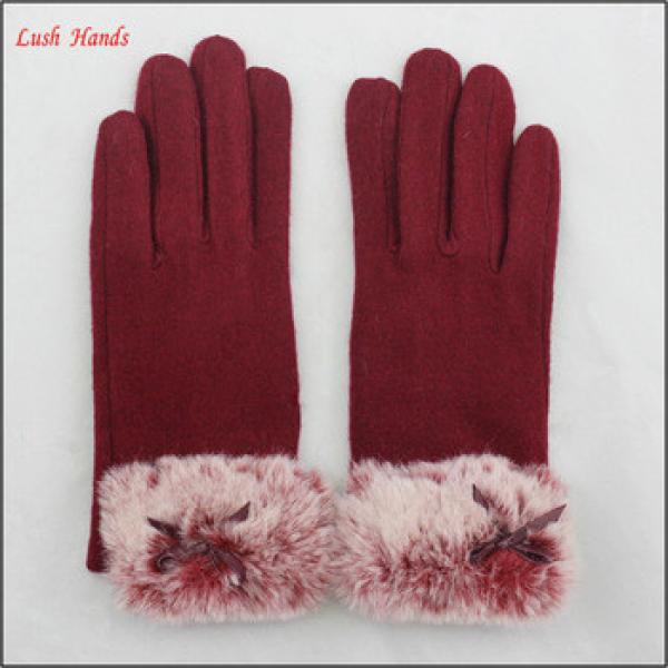 ladies winter warm red woolen hand gloves with fur #1 image
