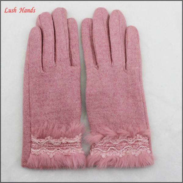 Ladies pink woolen gloves with delicate cuff for wholesale #1 image