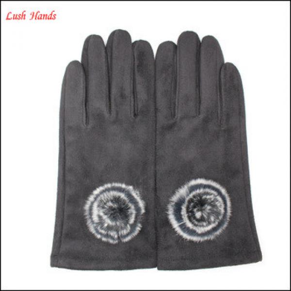 Fashion tight leather gloves for women with fur ball #1 image
