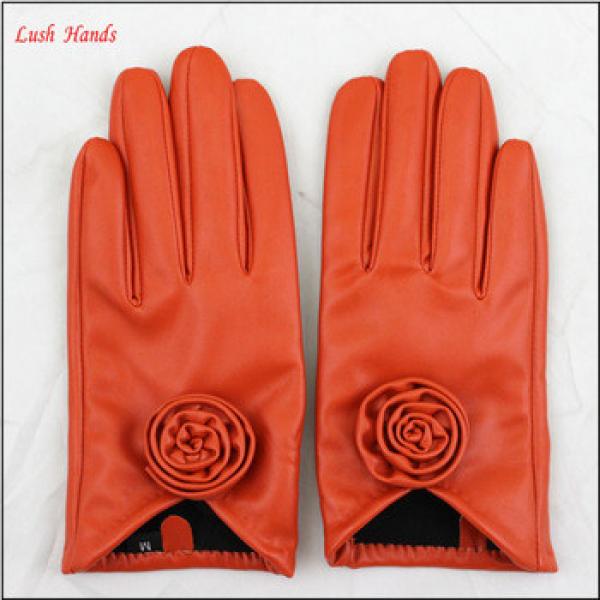 ladies orange PU leather hand gloves ladies fashion dresses leather gloves #1 image