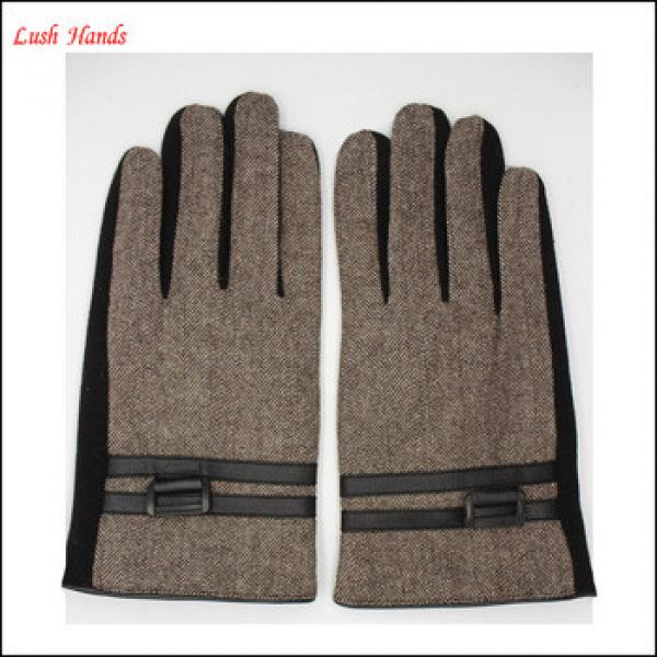 men&#39;s warm gloves made by spandex velvet and Herringbone grid cloth with buckle #1 image