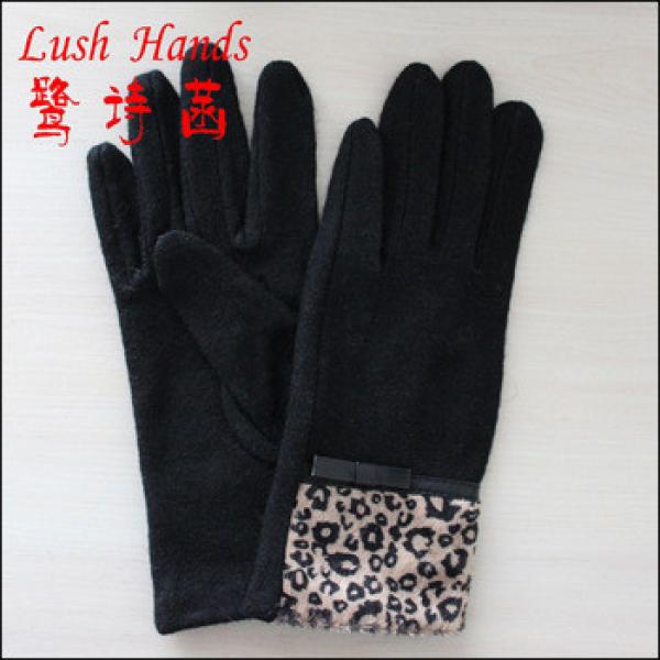 Women&#39;s fashion woollen gloves with the leopard print fabric cuff #1 image