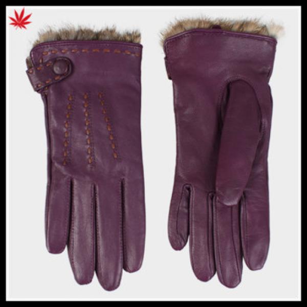 women basic style handmade leather glove rabbit fur lined leather glove #1 image
