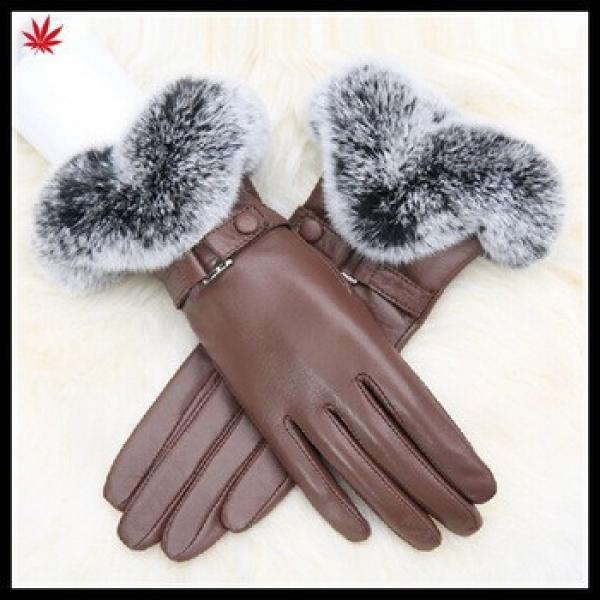 women /ladies classic elegant sheepskin leather gloves with rabbit fur #1 image
