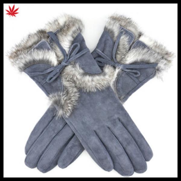 Women pigsplit warm winter leather gloves with rabbit fur #1 image