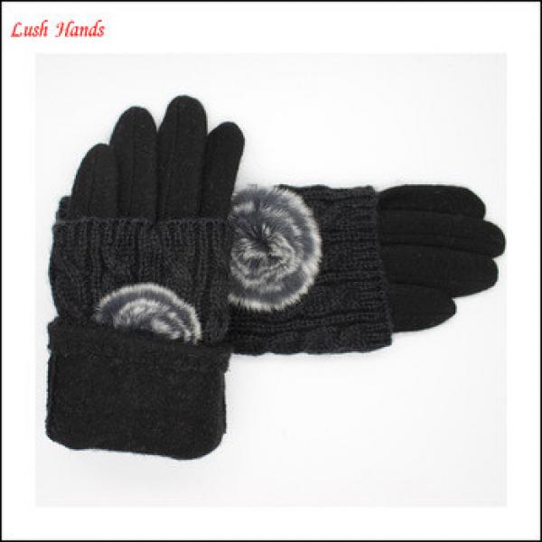 ladies high-quality fashion woolen gloves with rabbit fur ball #1 image