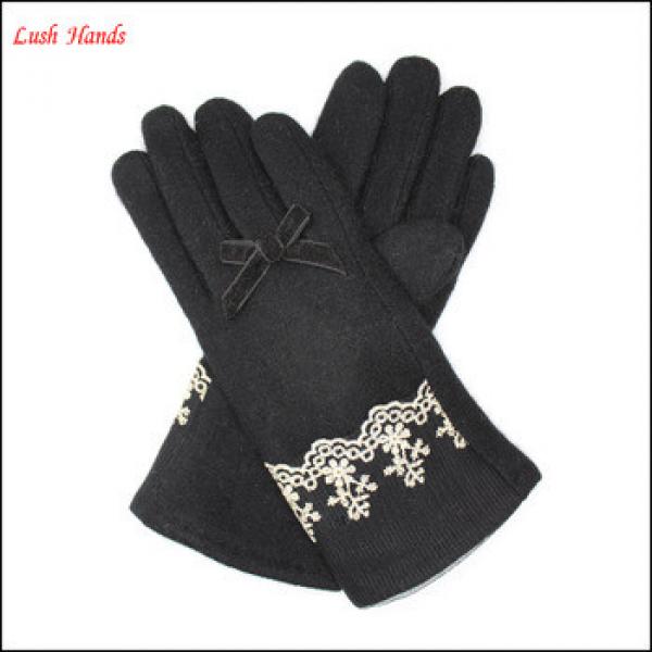 ladies new style cheap woolen gloves with lace on cuff #1 image