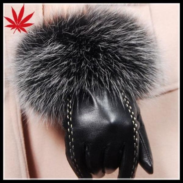 Female red fake leather gloves with customized fake fur winter gloves #1 image
