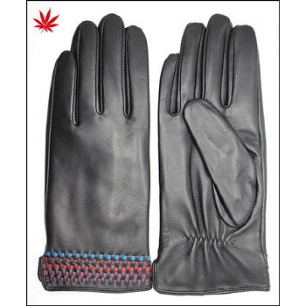 Ladies leather gloves and cuff with woven leather design details #1 image