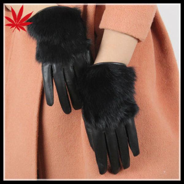 Lady warm leather gloves with rabbit fur lined #1 image