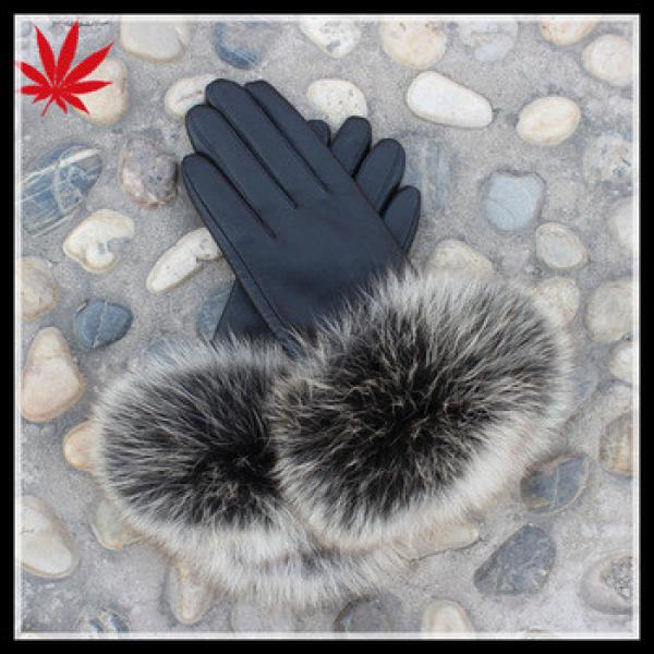 Ladies winter leather gloves with genuine fox fur trimed #1 image