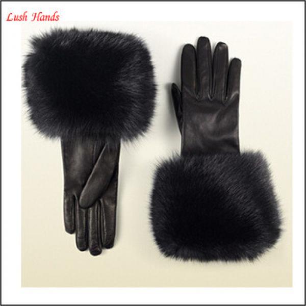 sexy women wearing fashion fox fur cuff genuine leather glove #1 image