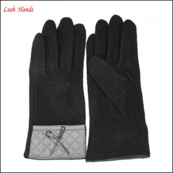 2016 new style woolen gloves with leather wrist for women #1 image