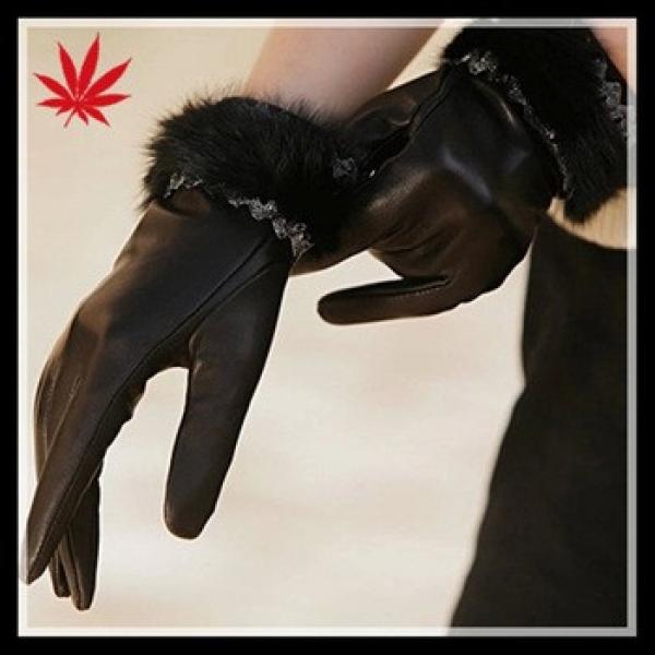 women dress sheepskin leather glove rabbit fur trim with high quality #1 image