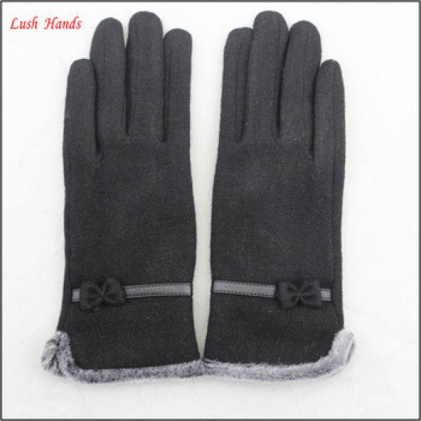 ladies wholesale fashion black micro velvet hand gloves with fur ending #1 image