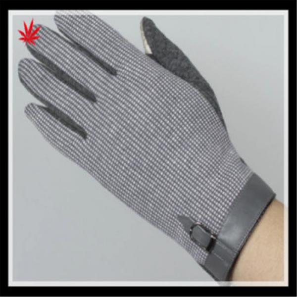 Lady&#39;s fashion touch-screen warm spandex velvet gloves with leather cuff #1 image