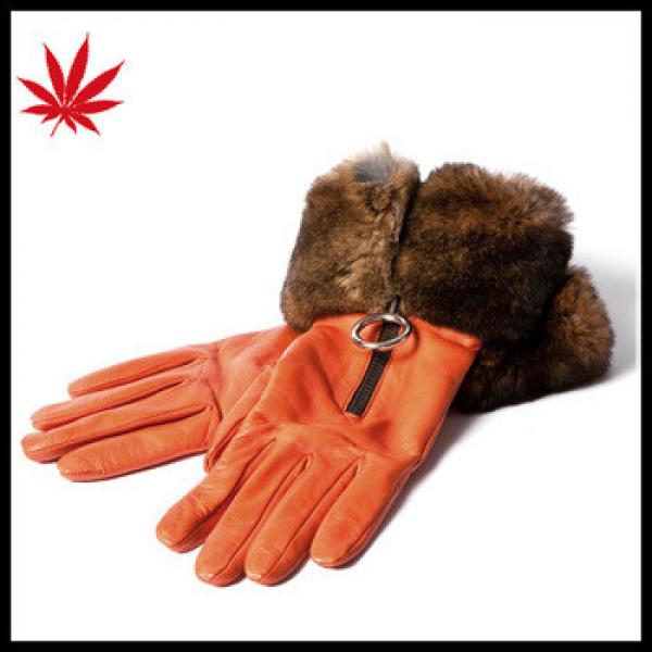 Orange Fur leather gloves make women has queen style #1 image
