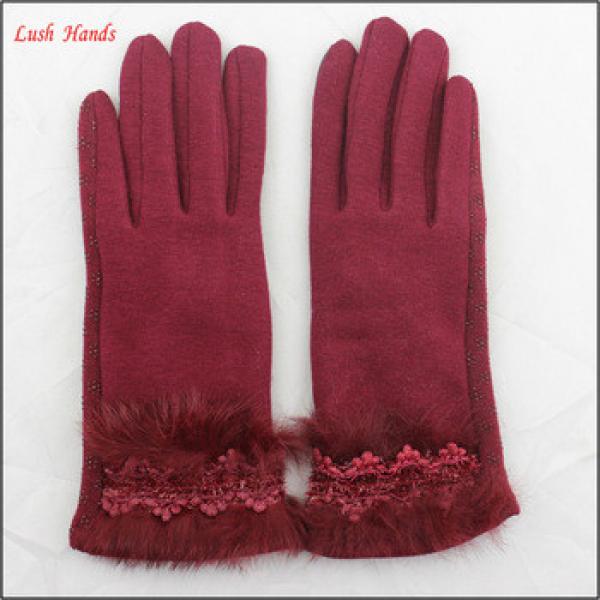 ladies cheap spring driving red micro velvet hand gloves with rabbit fur #1 image