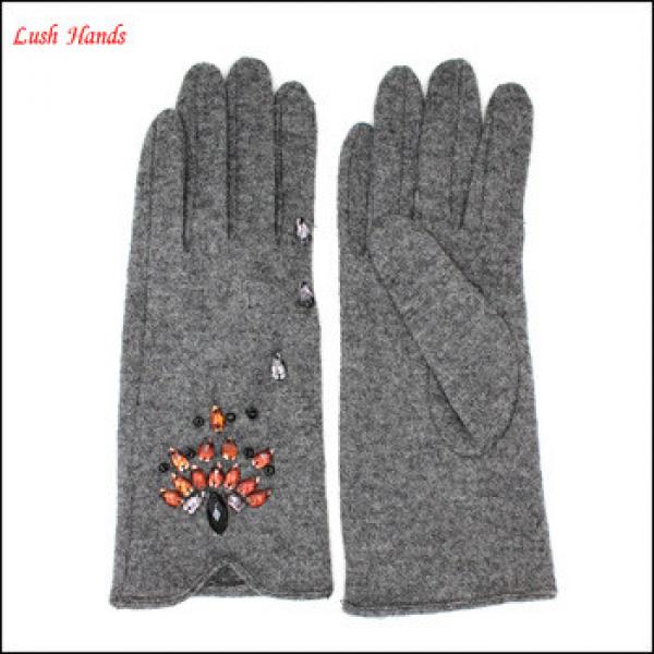 Hot sales women fashion diamond embellish woollen gloves #1 image