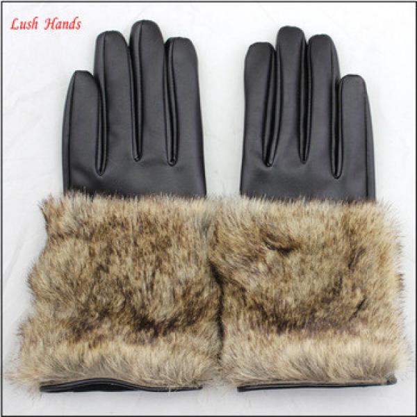 Cheap leather glove women PU gloves with faux fur cuff #1 image