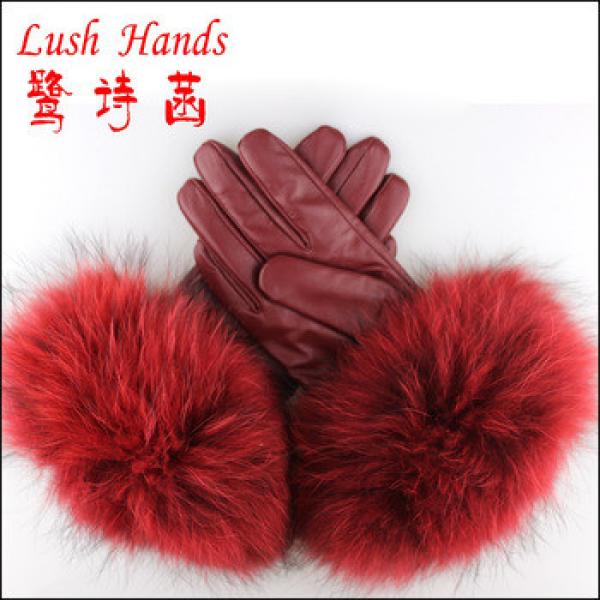 Fashion ladies leather gloves with real rabbit fur cuff,fox fur,milk fur leather gloves #1 image