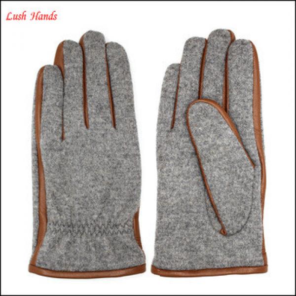 woolen gloves with fake fur men&#39;s fashion woolen and leather stitch touch screen gloves #1 image
