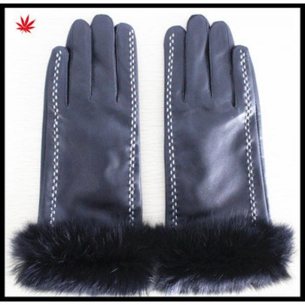 Rabbit fur trim leather gloves women leather gloves #1 image