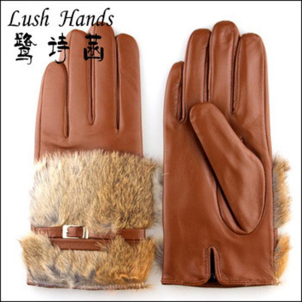 2016 fashion and sexy women rabbit fur cuff industial leather hand glove for warm winter #1 image