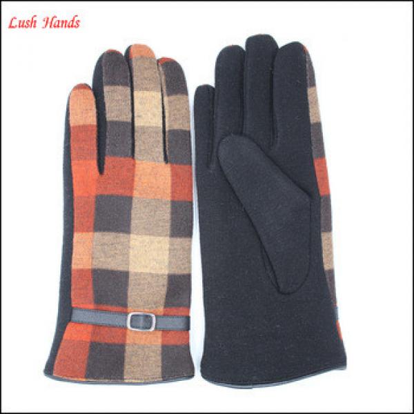 women&#39;s decent spandex micro velvet checker gloves with leather belt for wholesale #1 image