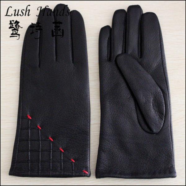 Black fancy winter warm leather gloves with red line #1 image