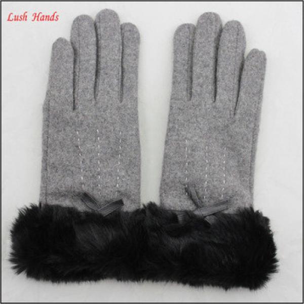 ladies winter cheap grey woolen hand gloves with fake fur #1 image