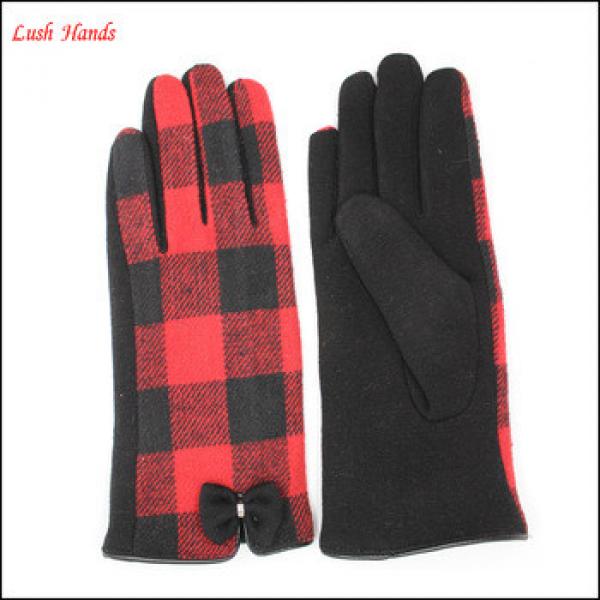 ladies spandex velvet houndstooth gloves with little bow #1 image