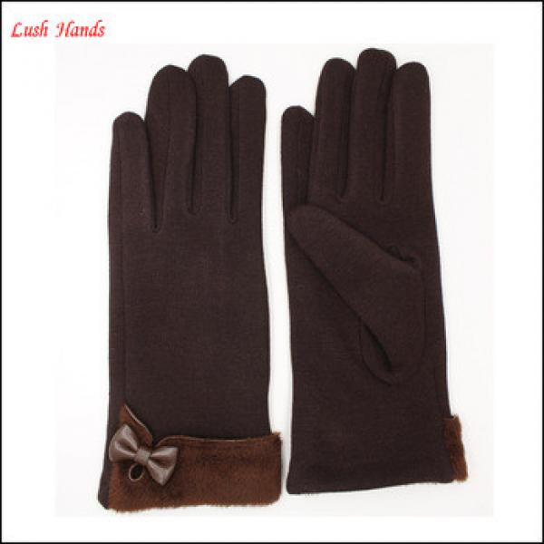 ladies fashion black micro velvet gloves with small bow #1 image