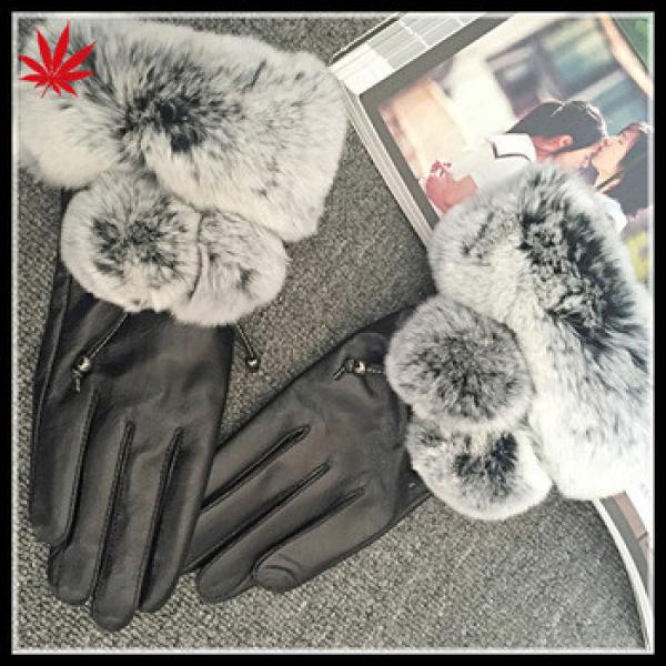 Ladies leather gloves with rabbit fur trim to make you warm #1 image