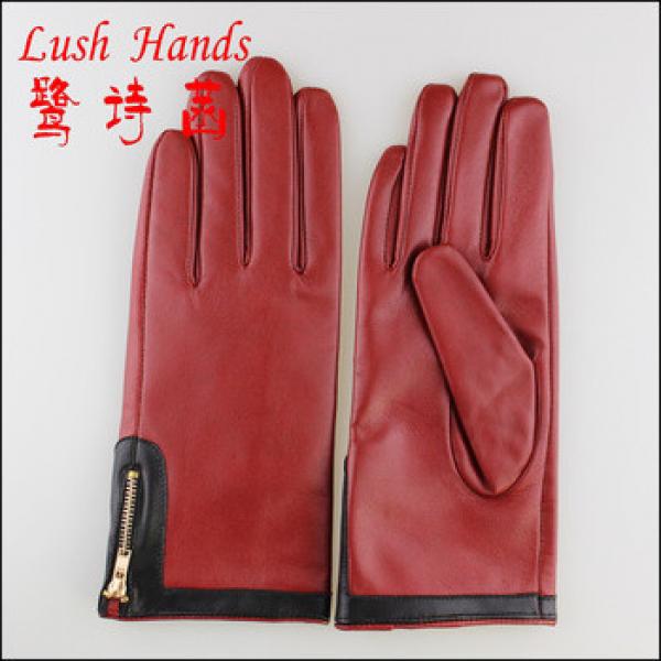 Women red leather gloves with side zipper in China #1 image