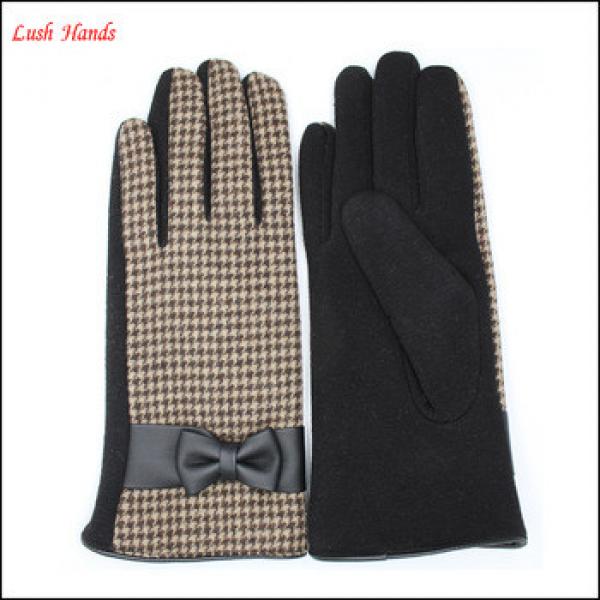 ladies new style spandex velvet gloves with leather bow #1 image