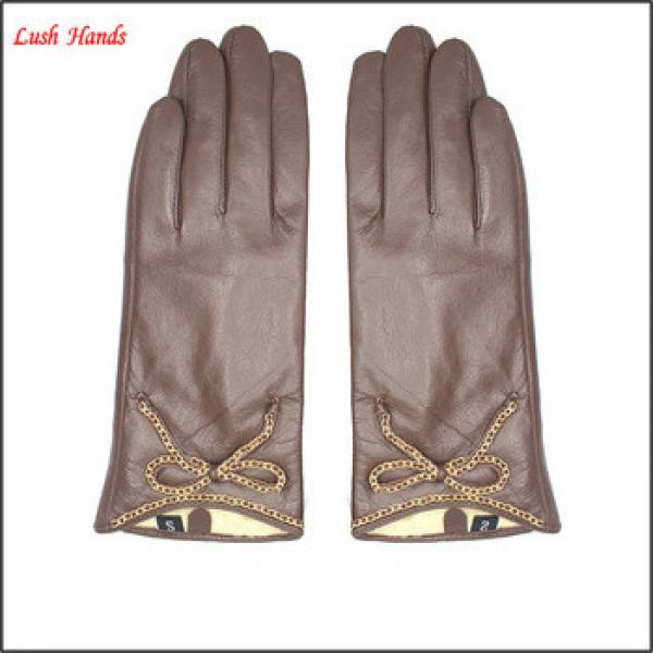 2016 ladies lace sexy brown genuine sheepskin touch-screen leather gloves for smart phone #1 image