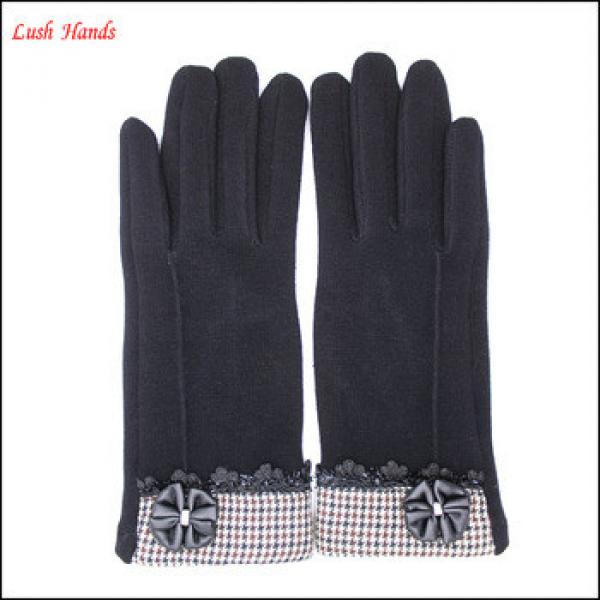 2016 fashion new spandex velvet gloves decorated with lovely leather flower #1 image