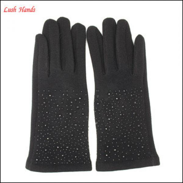 women&#39;s spandex velvet gloves with black diamonds for wholesale #1 image