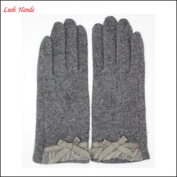 2016 women&#39;s grey woolen gloves with lace bow for wholesale #1 image
