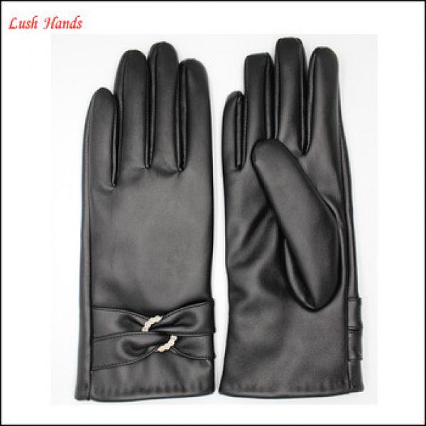 Ladies high Quality PU leather glove with Crystal ring and belt #1 image