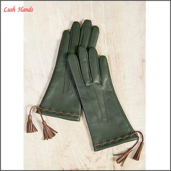 Ladies genuine leather hand gloves with tassels decorated #1 image