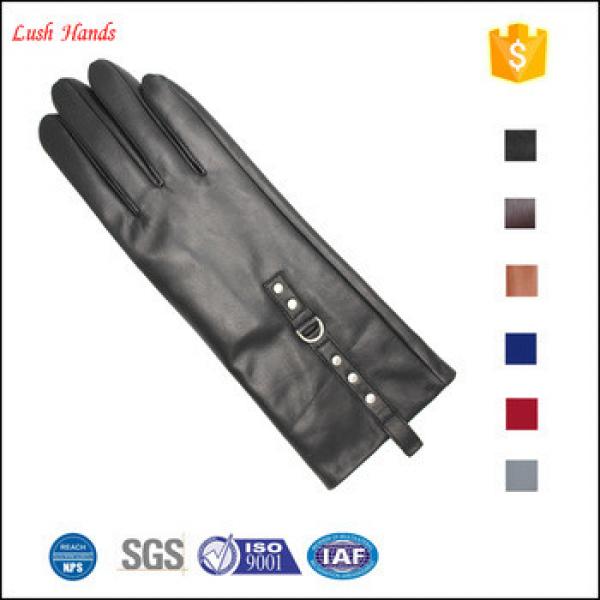 2017 New style women long leather gloves with Rivet. Metal ring adornment the length is 11 inches long leather gloves #1 image