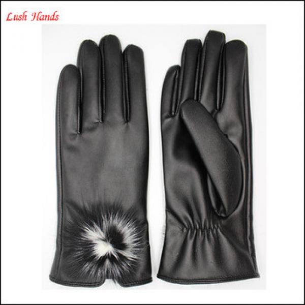 Wholesale cheap gloves china gloves factories Fahion ladies Pu leather glove with True hairball #1 image