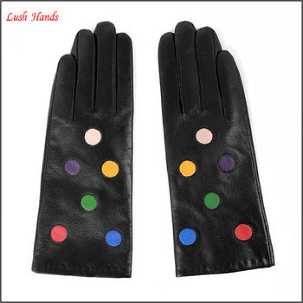 Lady&#39;s Lambskin Leather Circle Pattern Winter Warm Fashion Gloves #1 image