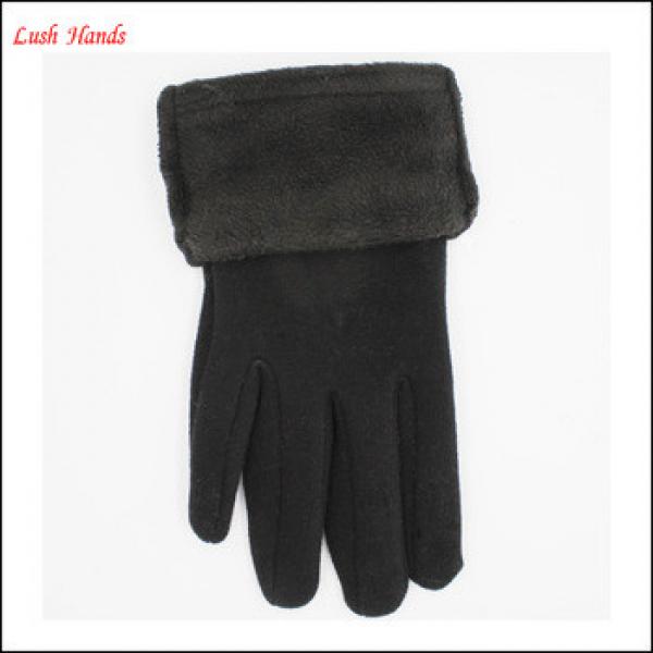 ladies simple black winter woolen gloves with faux fur cuff #1 image