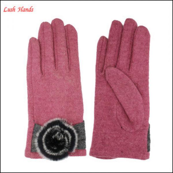 2016 fashionable ladies woolen gloves decorated with fake fur ball for wholesale #1 image