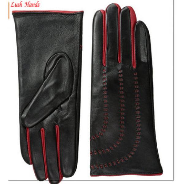 Ladies black finger and thum glove dress leather gloves #1 image