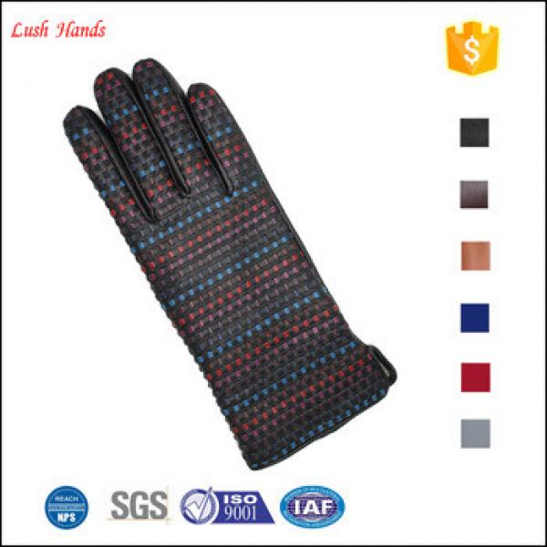 Ladies rainbow colorful woven lady leather gloves woven leather gloves #1 image